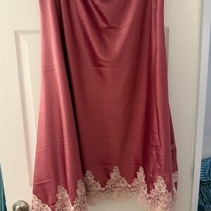 Pink Satin Skirt with Lace Trim